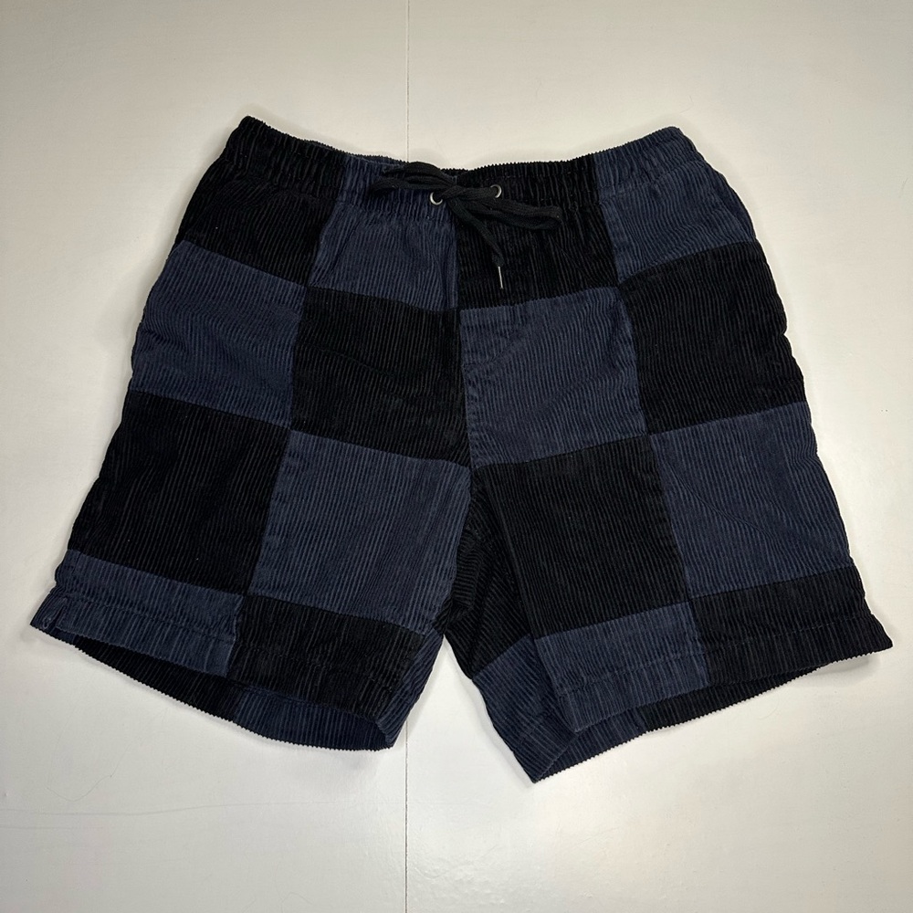 PacSun‎ Volley Corduroy Shorts Mens Small Navy Black Patchwork Drawstring Casual